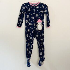 carter's // blue penguin winter fleece one piece onesie pajama 4T